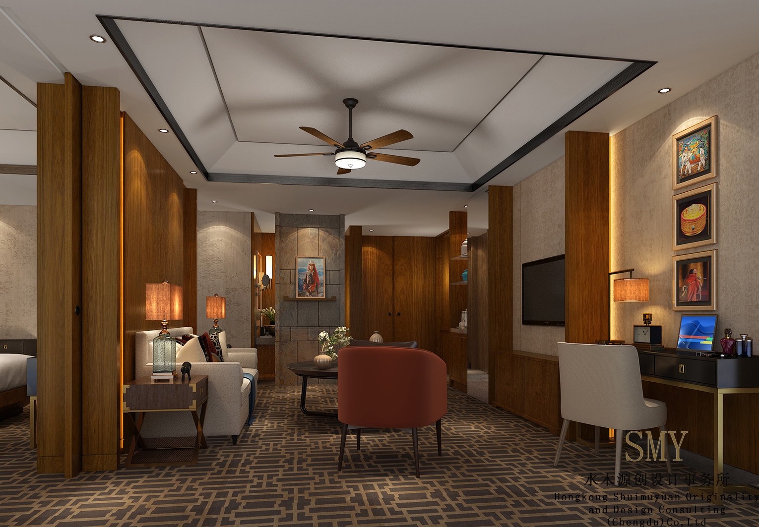 酒店套房客廳設計，室內空間佈局裝飾